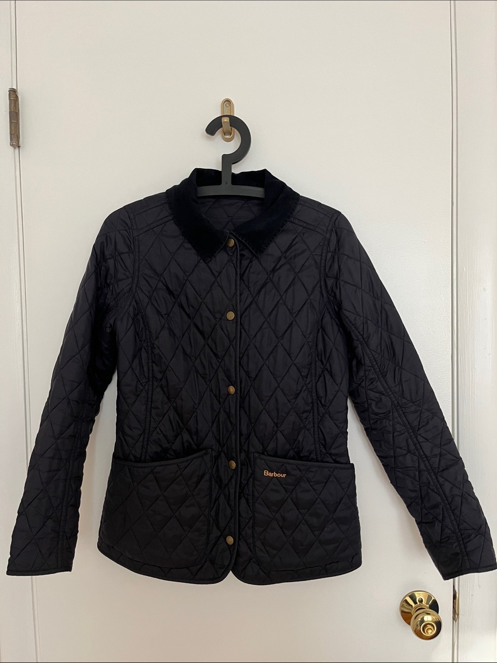 Barbour Navy Quilted Annandale Jacket with Corduroy Collar